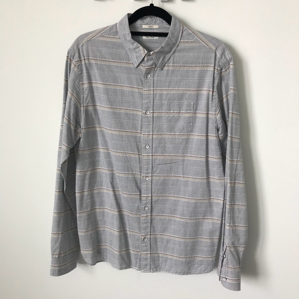 AllSaints Embroidered Striped Button-Up